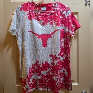 University Of Texas Longhorns ProEdgel Pink and White V-neck Graphic Tee